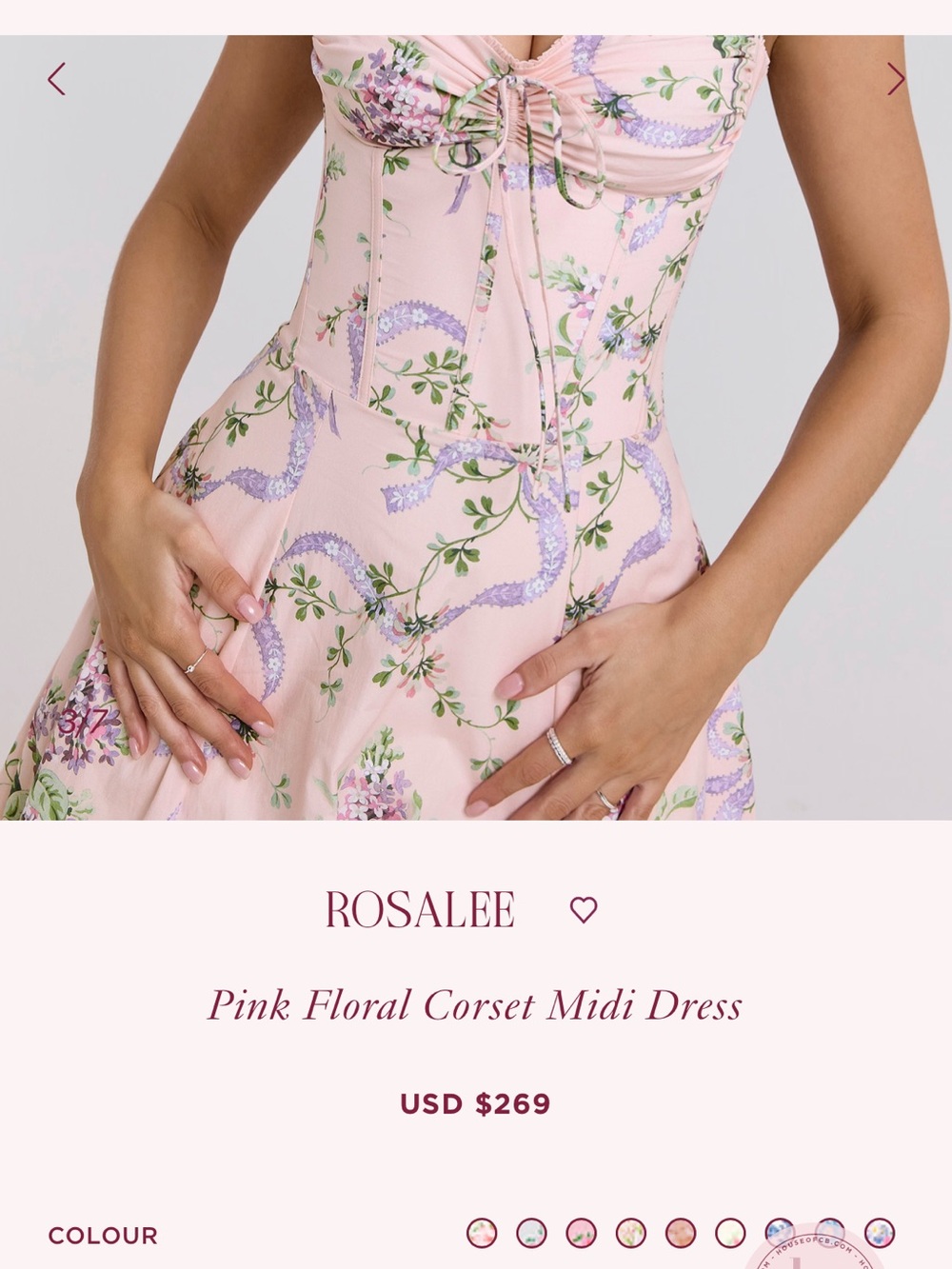 House of CB Pink Floral Midi Dress with Purple and Green Print - Picture 5 of 7